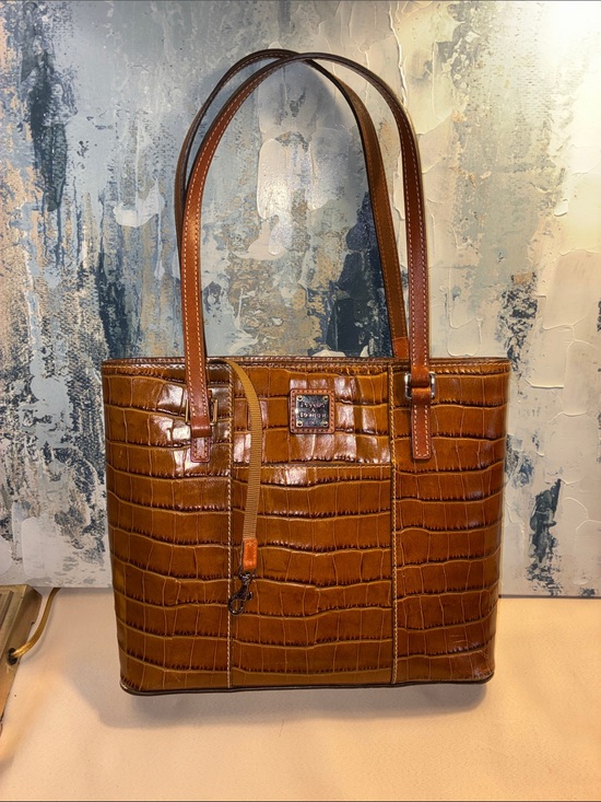 Dooney & Bourke Handbags - Genuine Dooney & Bourke Croc-Embossed Brown Leather Tote Bag